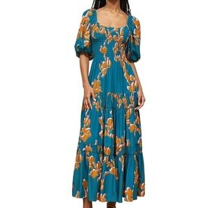 La Ligne Pyper Dress | Jade Cognac Floral‎ Maxi Dress | Silk | Size S